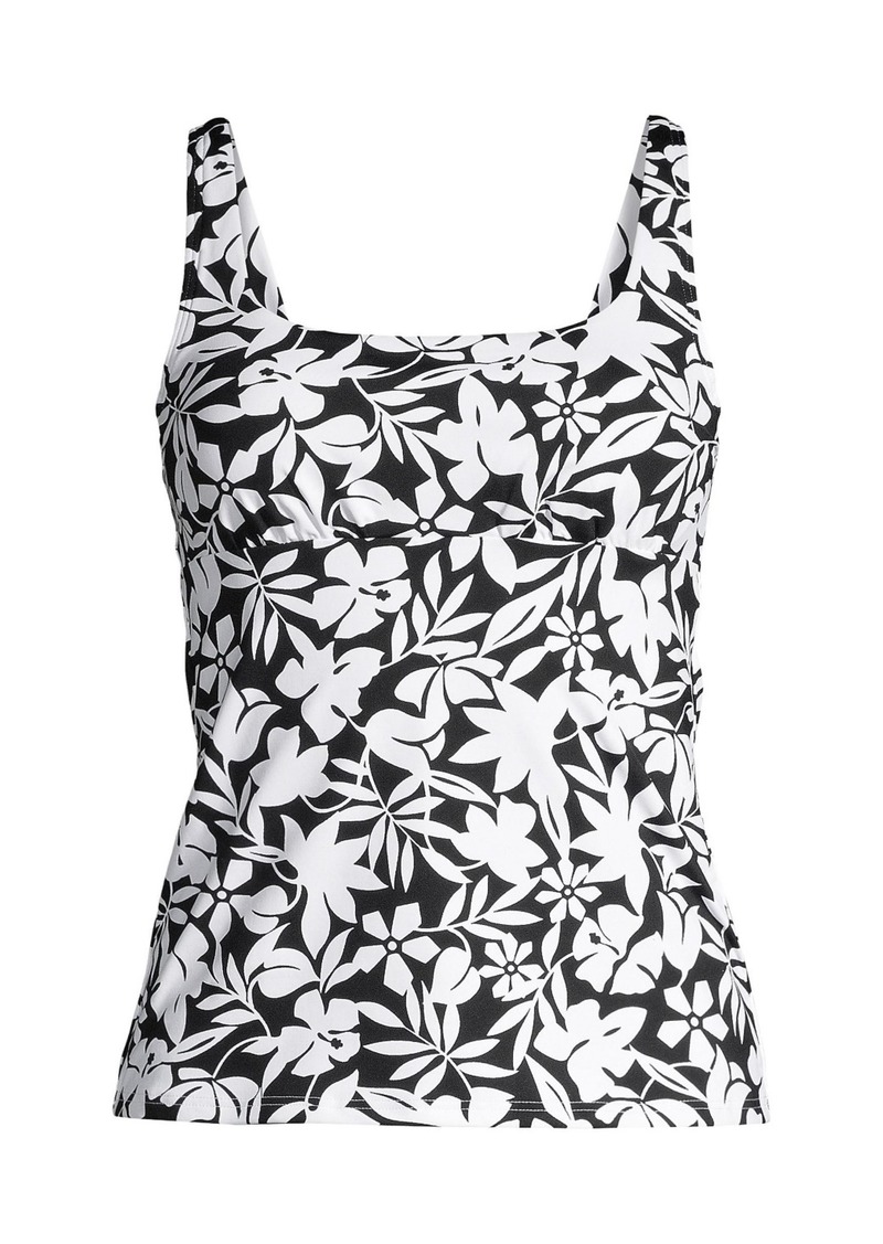 Lands' End Women's D-Cup Chlorine Resistant Square Neck Underwire Tankini Swimsuit Top - Black havana floral