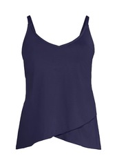 Lands' End Women's D-Cup V-Neck Tulip Hem Tankini Swimsuit Top - Deep sea navy