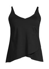 Lands' End Women's D-Cup V-Neck Tulip Hem Tankini Swimsuit Top - Deep sea navy