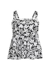 Lands' End Women's D-Cup Flutter Scoop Neck Tankini Top - Turquoise lily palm