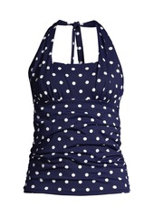 Lands' End Women's Chlorine Resistant Square Neck Halter Tankini Swimsuit Top - Navy/turquoise ornate floral