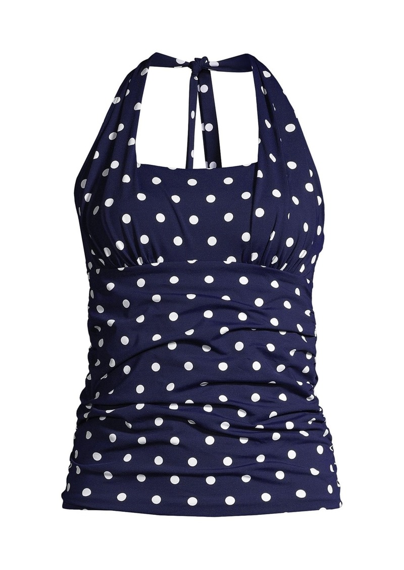 Lands' End Women's Chlorine Resistant Square Neck Halter Tankini Swimsuit Top - Deep sea polka dot