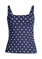 Lands' End Women's D-Cup Chlorine Resistant Square Neck Underwire Tankini Swimsuit Top - Deep sea polka dot