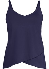 Lands' End Women's D-Cup V-Neck Tulip Hem Tankini Swimsuit Top - Deep sea navy