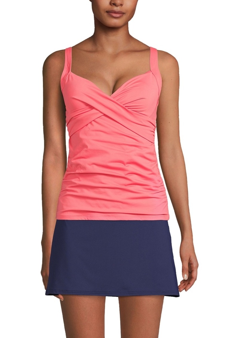 Lands' End Women's D-Cup V-Neck Wrap Underwire Tankini Swimsuit Top - Wood lily