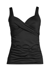 Lands' End Women's D-Cup V-Neck Wrap Underwire Tankini Swimsuit Top Adjustable Straps - Black