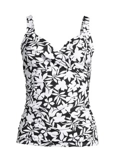 Lands' End Women's D-Cup V-Neck Wrap Wireless Tankini Swimsuit Top - Black havana floral