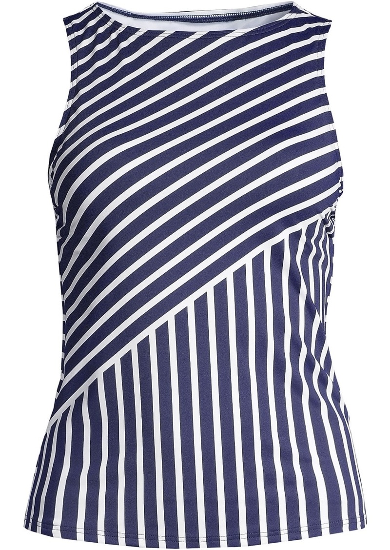 Lands' End Women's Dd-Cup High Neck Upf 50 Sun Protection Modest Tankini Swimsuit Top - Deep sea mixed diagonal stripe