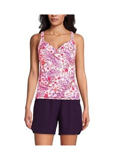 Lands' End Women's Dd-Cup Chlorine Resistant Wrap Underwire Tankini Swimsuit Top - Wood lily multi floral paisley