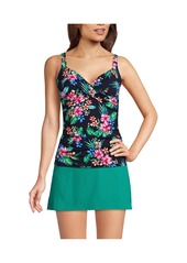 Lands' End Women's Dd-Cup V-Neck Wrap Underwire Tankini Swimsuit Top - Black havana floral