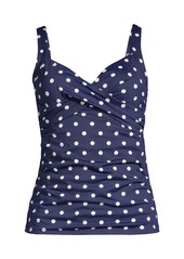 Lands' End Women's Dd-Cup V-Neck Wrap Underwire Tankini Swimsuit Top - Black havana floral