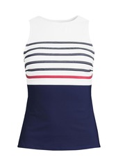 Lands' End Women's Dd-Cup High Neck Upf 50 Sun Protection Modest Tankini Swimsuit Top - Deep sea mixed diagonal stripe