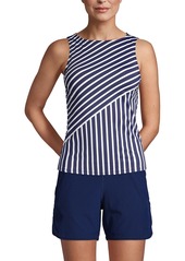 Lands' End Women's Ddd-Cup Chlorine Resistant High Neck Upf 50 Modest Tankini Swimsuit Top - Deep sea mixed diagonal stripe