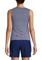 Lands' End Women's Ddd-Cup Chlorine Resistant High Neck Upf 50 Modest Tankini Swimsuit Top - Deep sea mixed diagonal stripe