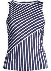 Lands' End Women's Ddd-Cup Chlorine Resistant High Neck Upf 50 Modest Tankini Swimsuit Top - Deep sea mixed diagonal stripe