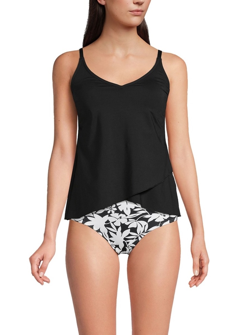 Lands' End Women's Ddd-Cup Chlorine Resistant Tulip Hem Tankini Swimsuit Top - Black