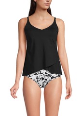 Lands' End Women's Ddd-Cup V-Neck Tulip Hem Tankini Swimsuit Top - Black