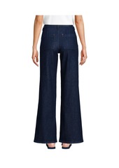 Lands' End Women's Denim High Rise Button Front Patch Pocket Wide Leg Jeans - Arctic indigo