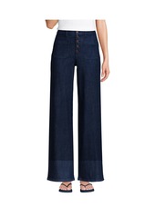 Lands' End Women's Denim High Rise Button Front Patch Pocket Wide Leg Jeans - Arctic indigo