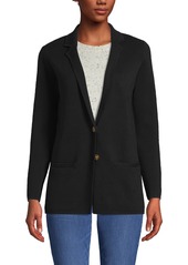 Lands' End Women's Fine Gauge Cotton Button Front Blazer Sweater - Deep sea navy