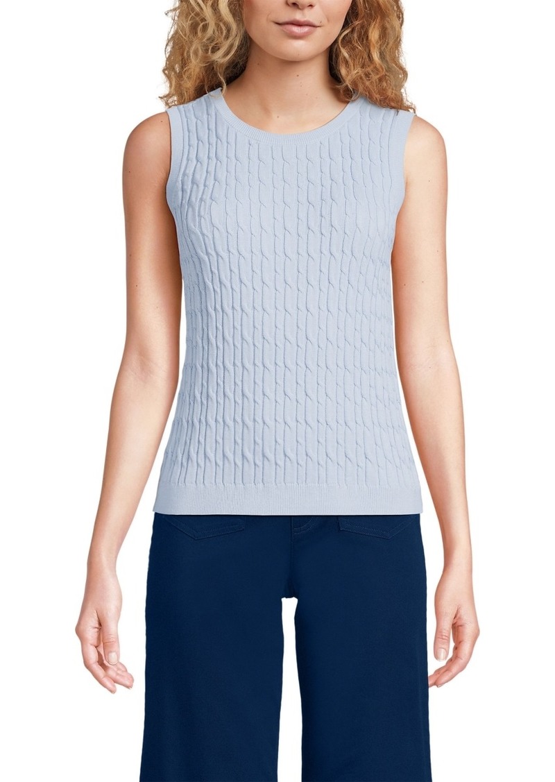 Lands' End Women's Fine Gauge Cable Tank Sweater - Soft blue haze