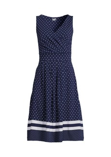 Lands' End Women's Fit and Flare Dress - Deep sea navy engineered dot