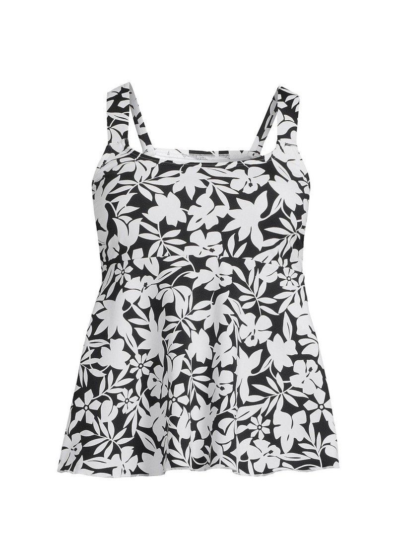 Lands' End Women's Flutter Scoop Neck Tankini Top - Black havana floral