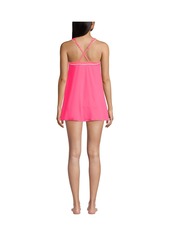 Lands' End Women's High Neck Swim Dress One Piece Swimsuit - Blackberry