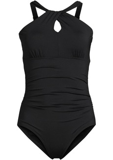 Lands' End Women's High Neck to One Shoulder Multi Way One Piece Swimsuit - Black