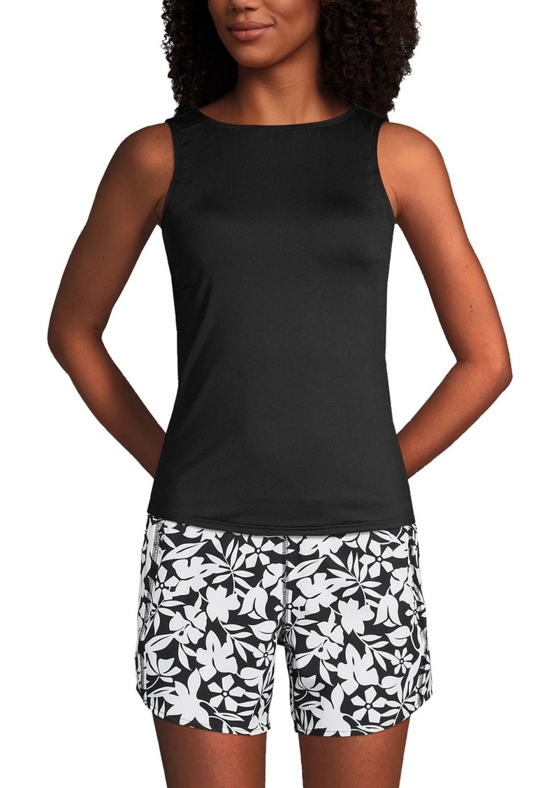 Lands' End Women's High Neck Upf 50 Sun Protection Modest Shelf Bra Tankini Swimsuit Top - Black