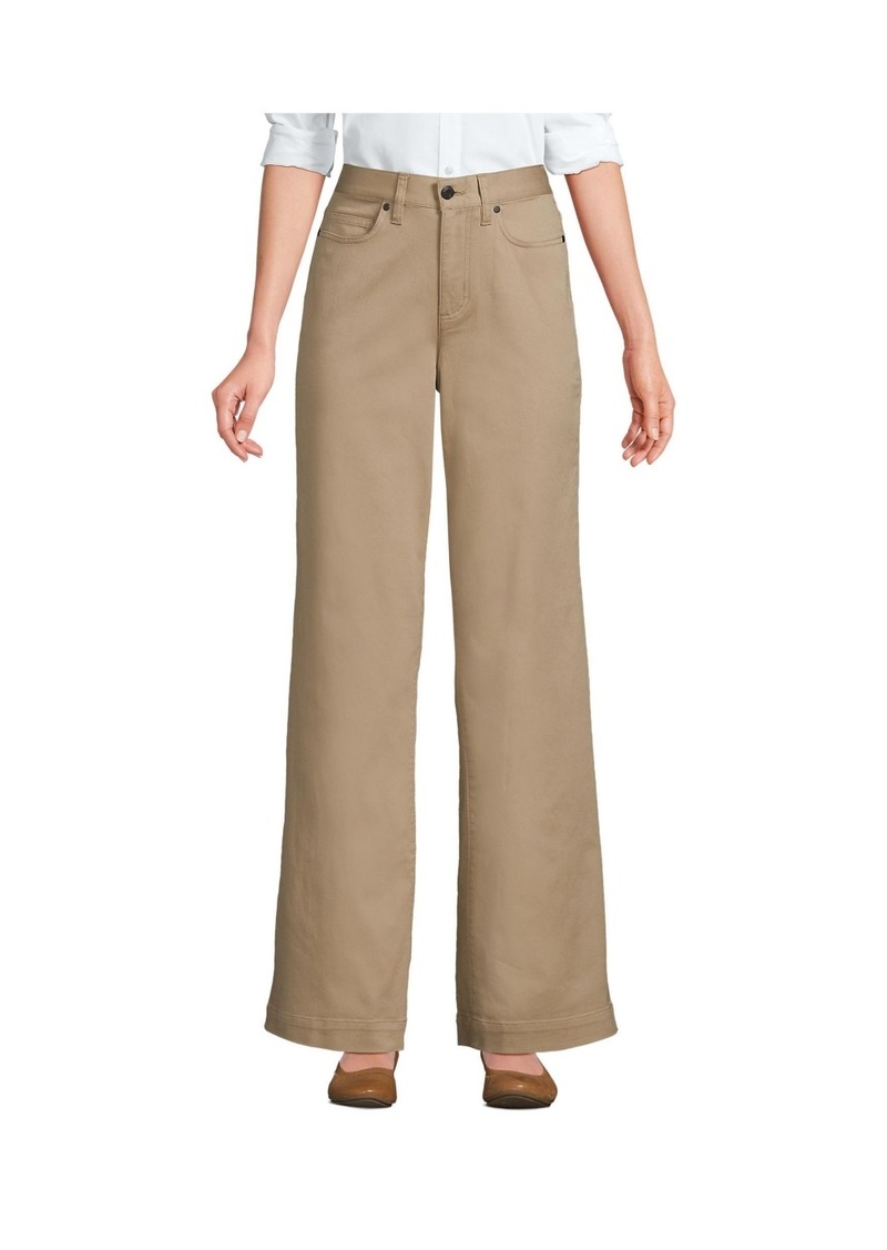 Lands' End Women's Petite High Rise 5 Pocket Wide Leg Chino Pants - Desert tan