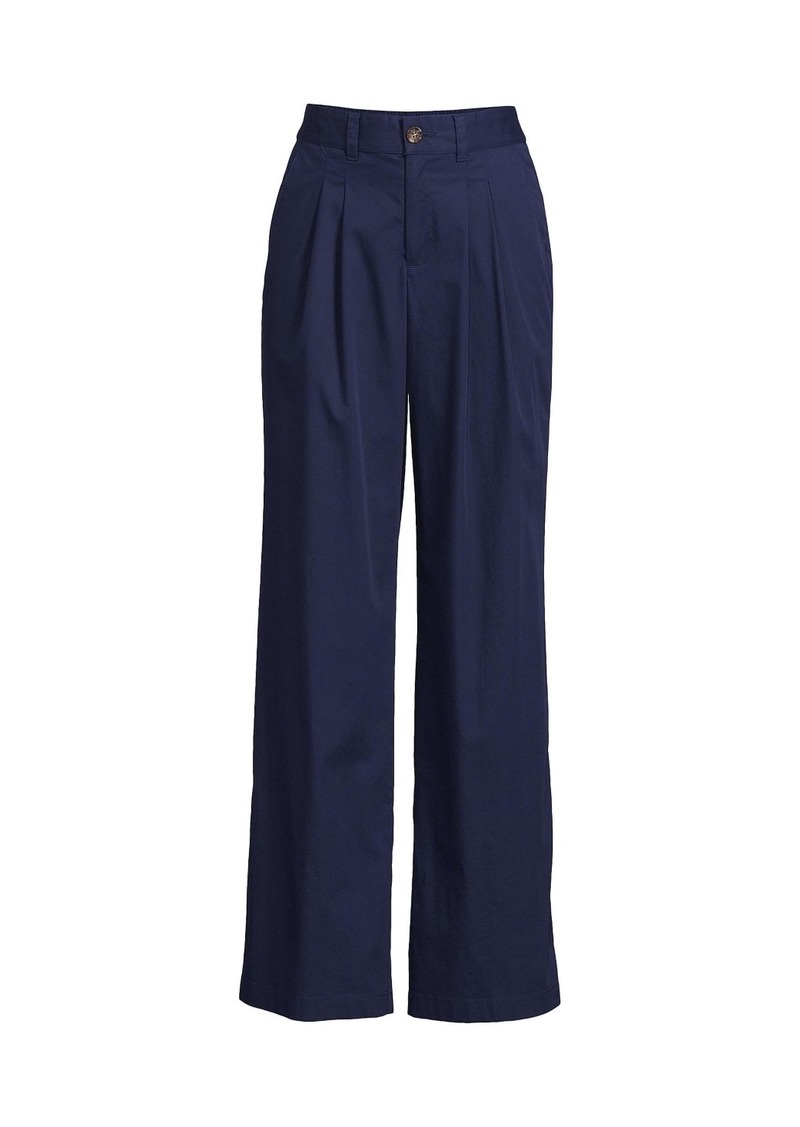 Lands' End Women's High Rise Crisp Poplin Chino Wide Leg Pants - Deep sea navy