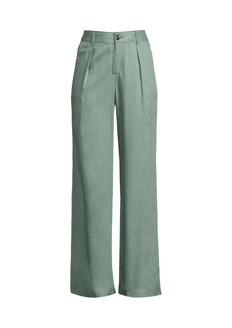 Lands' End Women's High Rise Tencel Fiber Pleated Wide Leg Pants - Lily pad green