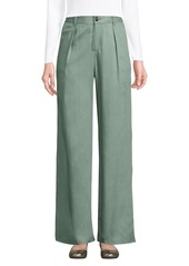 Lands' End Women's High Rise Tencel Fiber Pleated Wide Leg Pants - Lily pad green