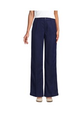 Lands' End Women's High Rise Wide Leg Linen Pleated Pants - White