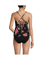 Lands' End Women's Lace-up Flutter Tankini Swimsuit Top - Black meadow floral