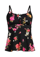 Lands' End Women's Lace-up Flutter Tankini Swimsuit Top - Black meadow floral