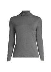 Lands' End Women's Lightweight Fitted Long Sleeve Turtleneck Tee - White