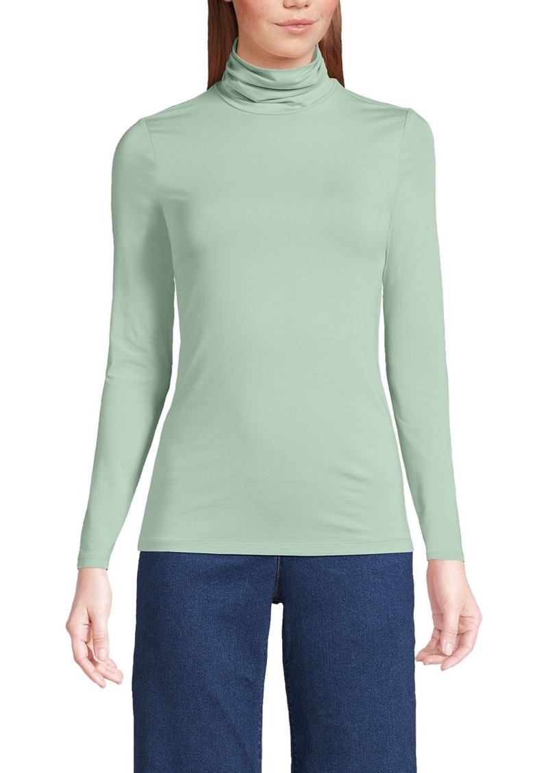 Lands' End Women's Lightweight Jersey Skimming Long Sleeve Turtleneck - Aqua surf