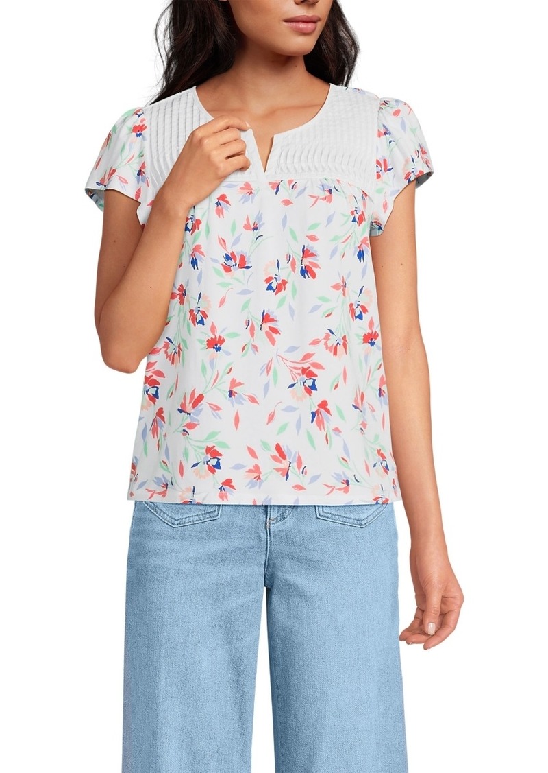 Lands' End Women's Lightweight Jersey Top - White/periwinkle floral