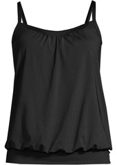 Lands' End Women's Long Blouson Tummy Hiding Tankini Swimsuit Top Adjustable Straps - Black