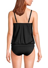 Lands' End Women's Long Blouson Tummy Hiding Tankini Swimsuit Top Adjustable Straps - Black