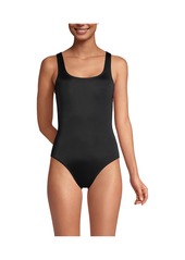 Lands' End Women's Long Chlorine Resistant High Leg Soft Cup Tugless Sporty One Piece Swimsuit - Black