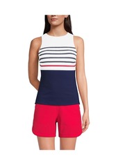Lands' End Women's Long Chlorine Resistant High Neck Upf 50 Modest Tankini Swimsuit Top - Navy/white founders stripe