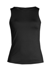 Lands' End Women's Long Chlorine Resistant High Neck Upf 50 Modest Tankini Swimsuit Top - Black