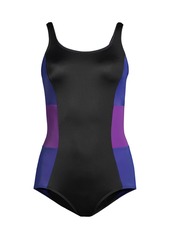 Lands' End Women's Long Chlorine Resistant Soft Cup Tugless Sporty One Piece Swimsuit - Black