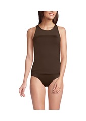 Lands' End Women's Long Chlorine Resistant Smoothing Control Mesh High Neck Tankini Swimsuit Top - Black