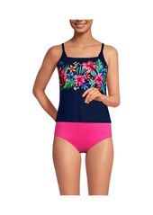 Lands' End Women's Long Chlorine Resistant Square Neck Tankini Swimsuit Top - Navy rosella floral placement