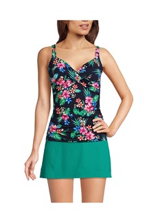 Lands' End Women's Long V-Neck Wrap Underwire Tankini Swimsuit Top Adjustable Straps - Deep sea navy rosella floral