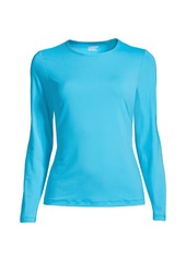 Lands' End Women's Long Crew Neck Long Sleeve Rash Guard Upf 50 Sun Protection Swim Tee - Black